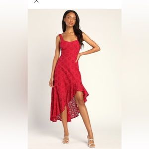 Lulus Large Adoring Days Berry Pink Eyelet Ruffled Asymmetrical Dress